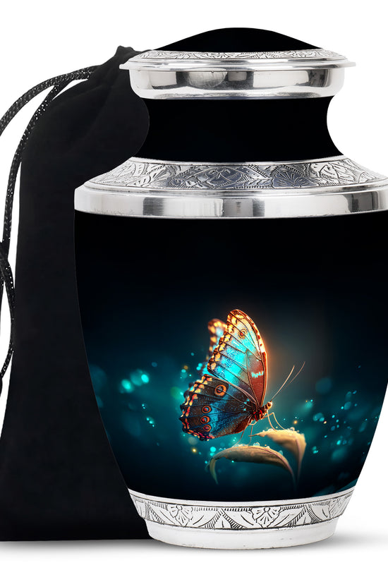 Black Glowing Butterfly Urn - Large Cremation Urns For Women Ashes