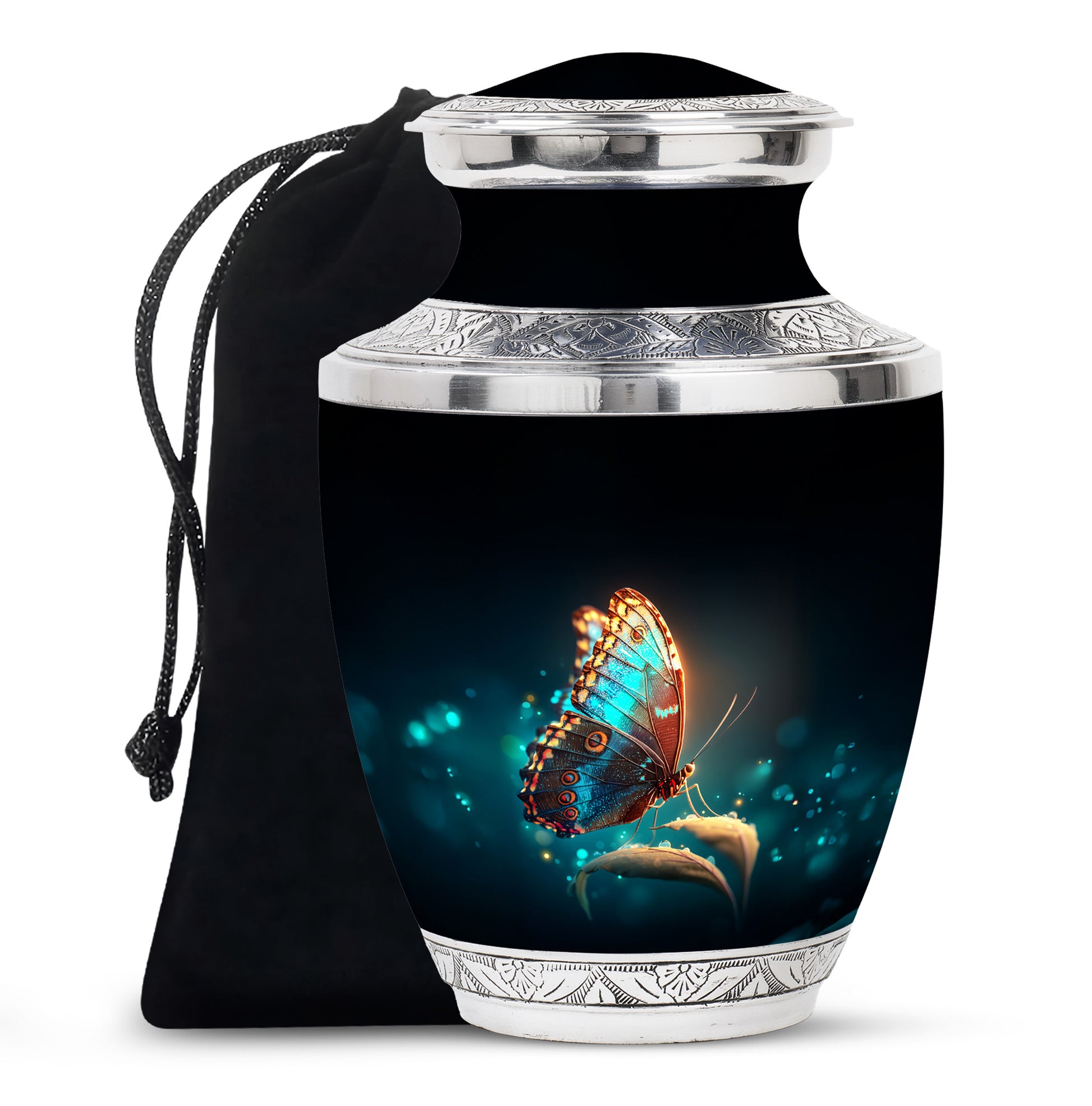 Black Glowing Butterfly Urn - Large Cremation Urns For Women Ashes