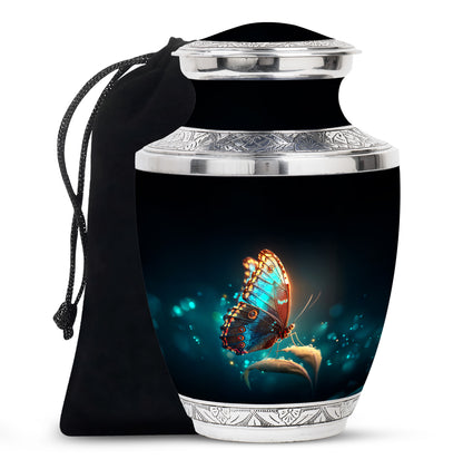 Black Glowing Butterfly Urn - Large Cremation Urns For Women Ashes