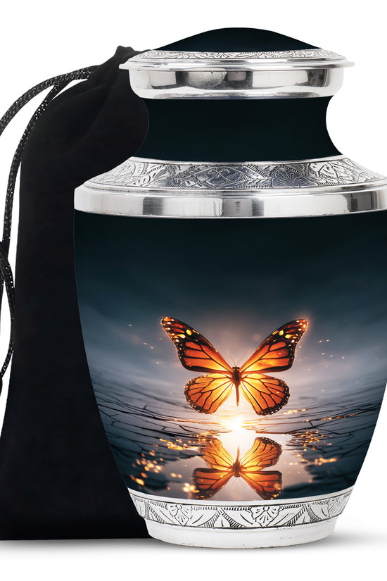 Colorful Butterfly On Flower Urn - Urn For Human Ashes Adult Women