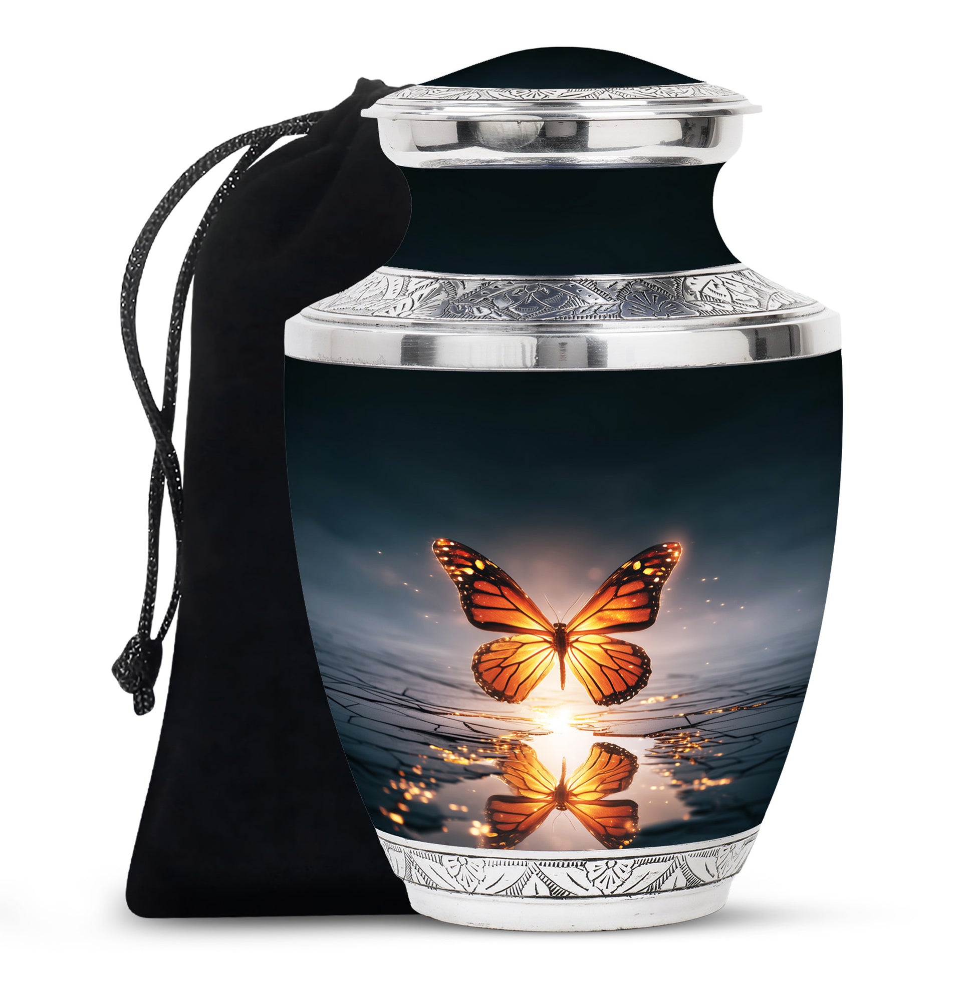 Colorful Butterfly On Flower Urn - Urn For Human Ashes Adult Women