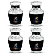 Rich Black Butterfly Cremation Urn back view with polished surface - modern art-inspired butterfly motif on sleek aluminum - 10 inch aluminum urn for cremated remains