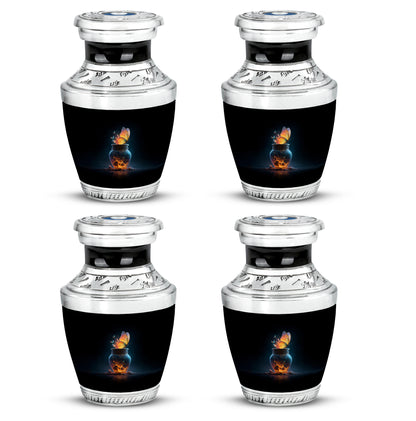 Rich Black Butterfly Cremation Urn back view with polished surface - modern art-inspired butterfly motif on sleek aluminum - 10 inch aluminum urn for cremated remains