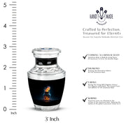 Midnight Black Butterfly Cremation Urn top-down view of secure threaded lid - stylized abstract butterfly pattern with bold lines - mini keepsake memorial for portion of cremation ashes