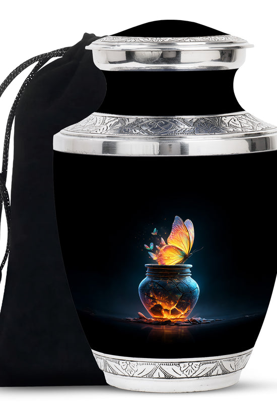 Black Glowing Butterfly Urn - Cremation Urns For Women Ashes