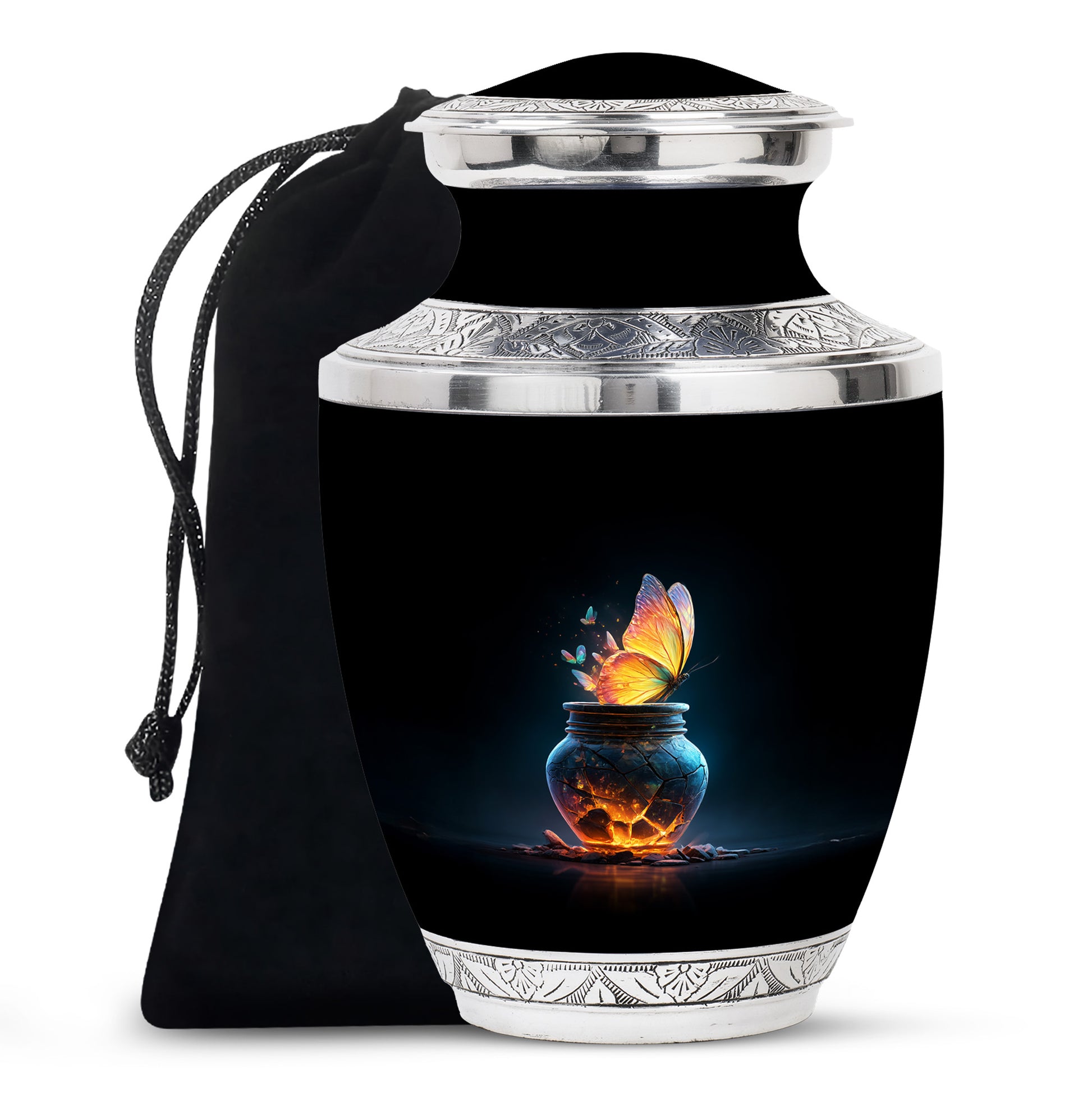 Black Glowing Butterfly Urn - Cremation Urns For Women Ashes