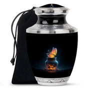 Rich Black Butterfly Cremation Urn side profile showing urn shape - contemporary butterfly design with modern artistic flair - full-size 10 inch 200 cubic inch adult cremation urn