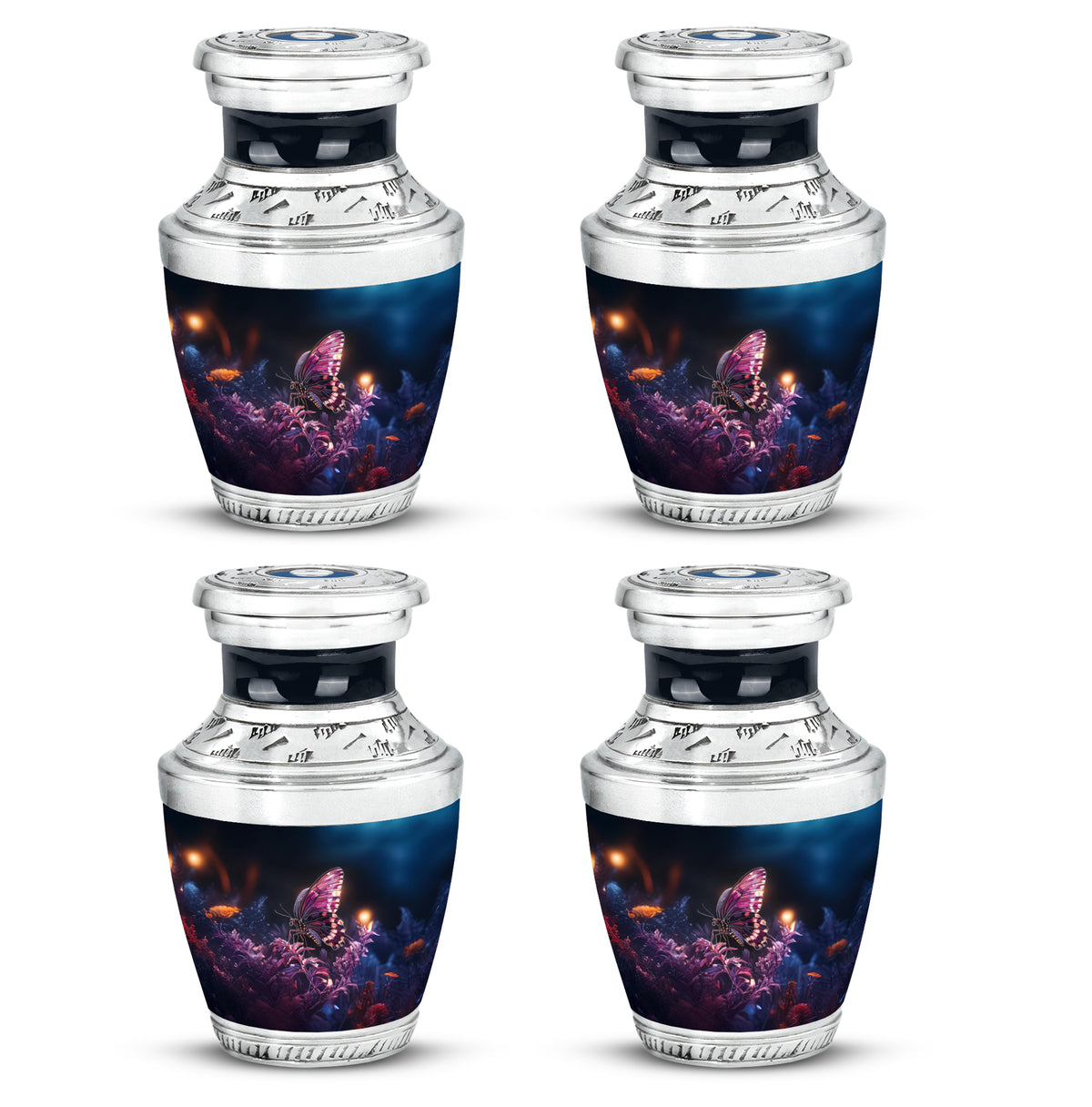 Rich Black Butterfly Cremation Urn back view with polished surface - contemporary butterfly design with modern artistic flair - 10 inch aluminum urn for cremated remains