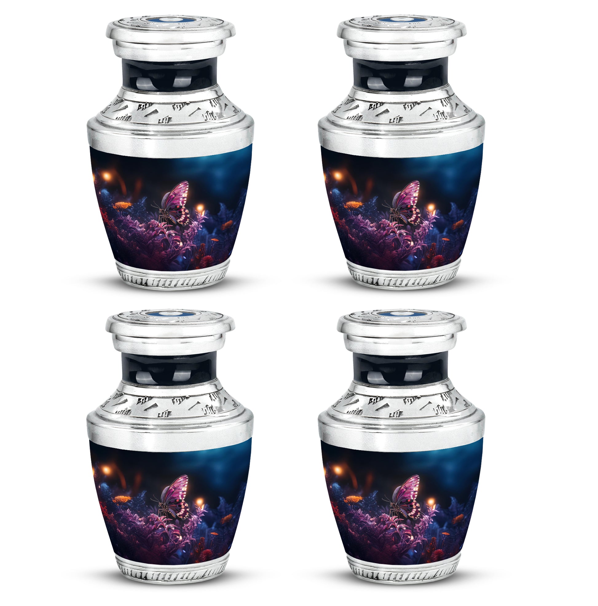 Rich Black Butterfly Cremation Urn back view with polished surface - contemporary butterfly design with modern artistic flair - 10 inch aluminum urn for cremated remains