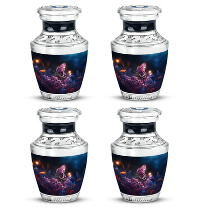 Rich Black Butterfly Cremation Urn back view with polished surface - contemporary butterfly design with modern artistic flair - 10 inch aluminum urn for cremated remains