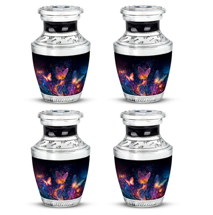 Midnight Black Butterfly Cremation Urn back view with polished surface - stylized abstract butterfly pattern with bold lines - 10 inch aluminum urn for cremated remains