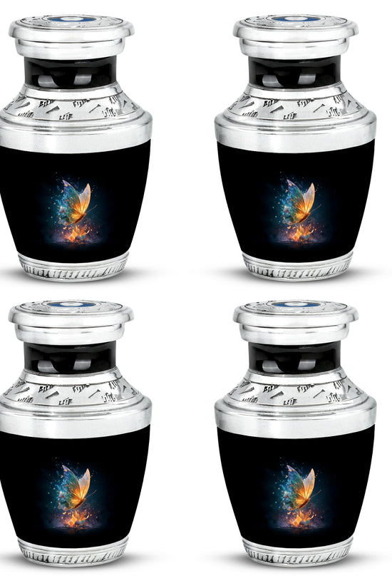 Deep Black Butterfly Cremation Urn back view with polished surface - contemporary butterfly design with modern artistic flair - 10 inch aluminum urn for cremated remains