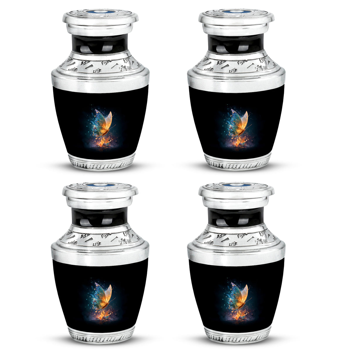 Deep Black Butterfly Cremation Urn back view with polished surface - contemporary butterfly design with modern artistic flair - 10 inch aluminum urn for cremated remains