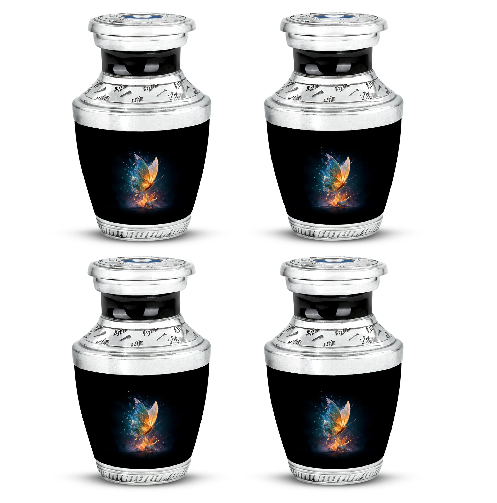 Deep Black Butterfly Cremation Urn back view with polished surface - contemporary butterfly design with modern artistic flair - 10 inch aluminum urn for cremated remains