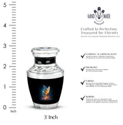 Midnight Black Butterfly Cremation Urn top-down view of secure threaded lid - artistic butterfly interpretation with creative detail - mini keepsake memorial for portion of cremation ashes