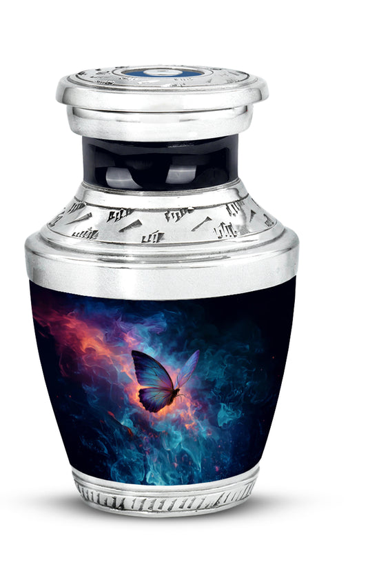 Luminous Blue Butterfly Passage Urn for Human Ashes - 10-inch, 200 cu in - Yatskia