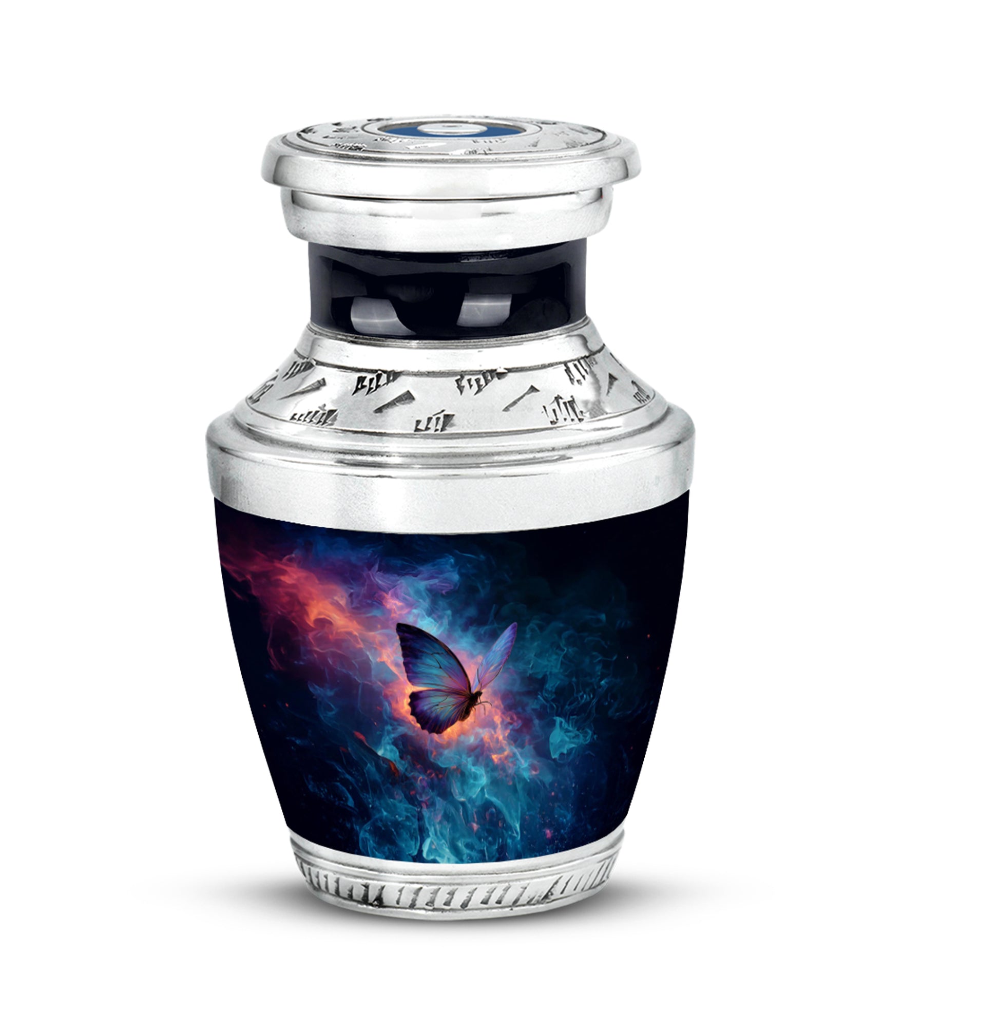 Luminous Blue Butterfly Passage Urn for Human Ashes - 10-inch, 200 cu in - Yatskia