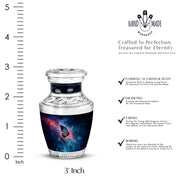 Twilight Blue Butterfly Cremation Urn top-down view of secure threaded lid - artistic butterfly interpretation with creative detail - mini keepsake memorial for portion of cremation ashes
