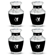 Charcoal Black Butterfly Cremation Urn back view with polished surface - stylized abstract butterfly pattern with bold lines - 10 inch aluminum urn for cremated remains