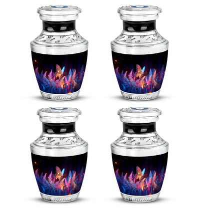 Obsidian Black Butterfly Cremation Urn back view with polished surface - stylized abstract butterfly pattern with bold lines - 10 inch aluminum urn for cremated remains