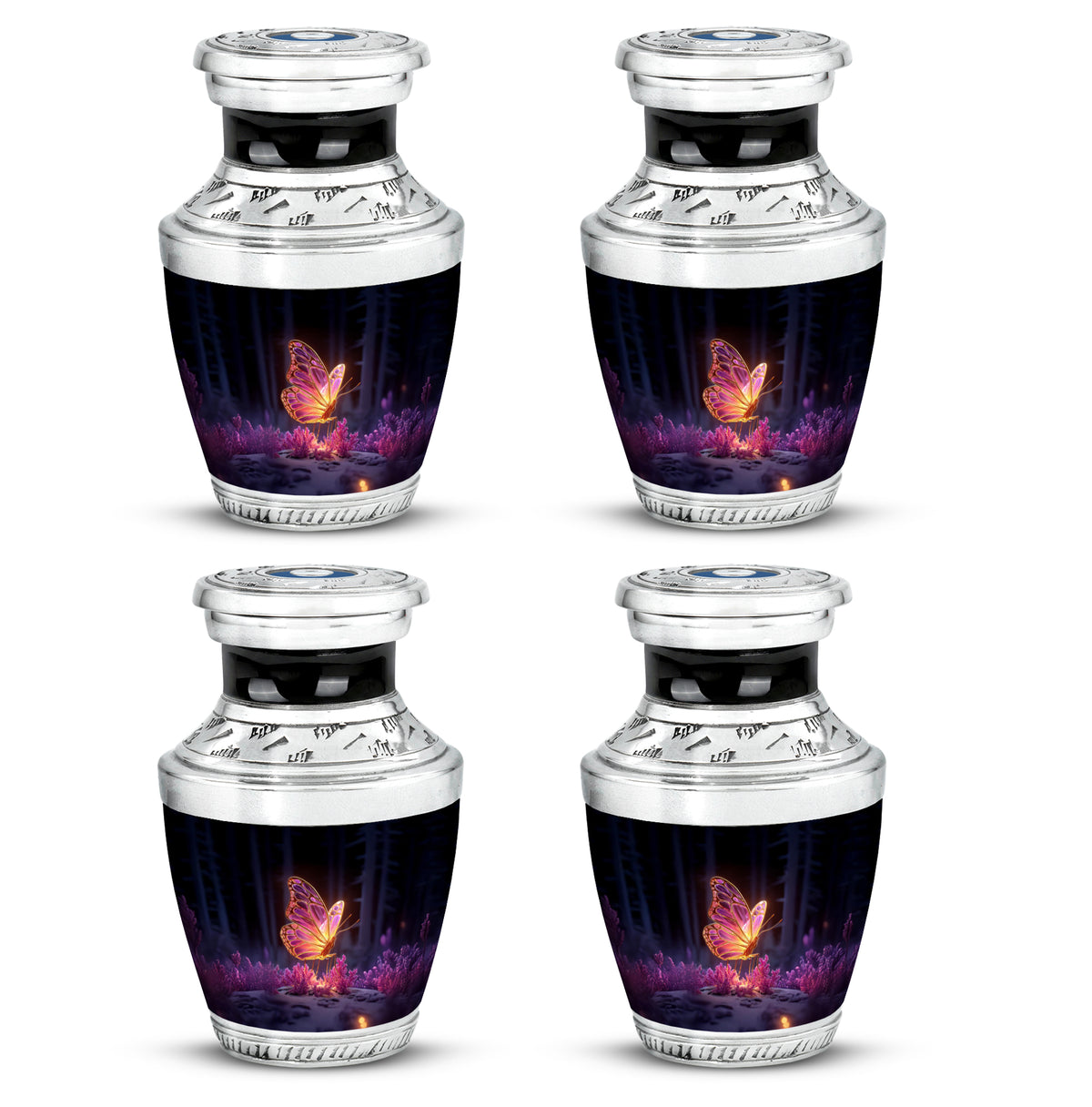 Obsidian Black Butterfly Cremation Urn back view with polished surface - artistic butterfly interpretation with creative detail - 10 inch aluminum urn for cremated remains