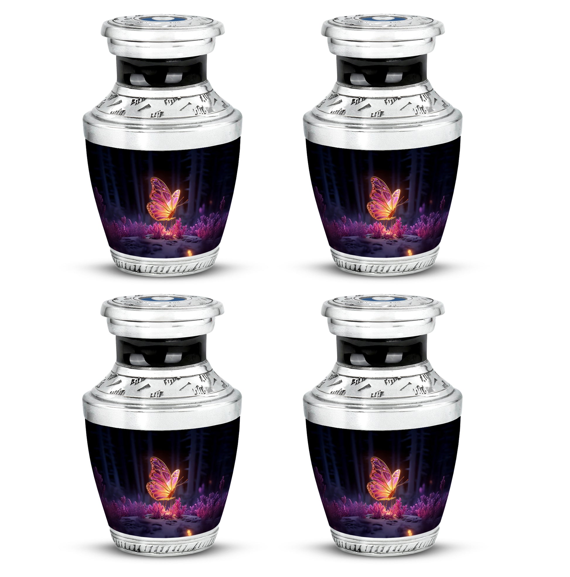 Obsidian Black Butterfly Cremation Urn back view with polished surface - artistic butterfly interpretation with creative detail - 10 inch aluminum urn for cremated remains