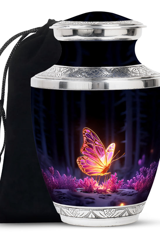 Colorful Glowing Butterfly On Urn - Beautiful Urn For Human Ashes