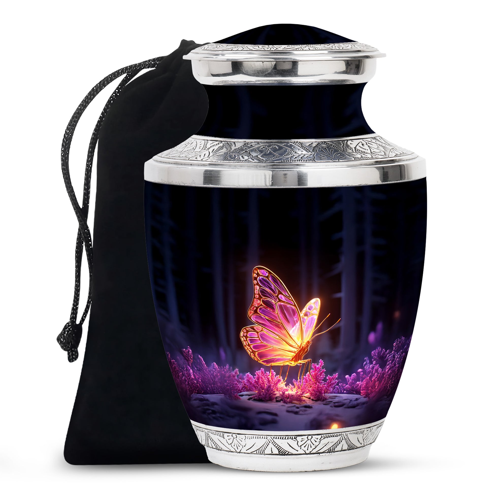 Colorful Glowing Butterfly On Urn - Beautiful Urn For Human Ashes