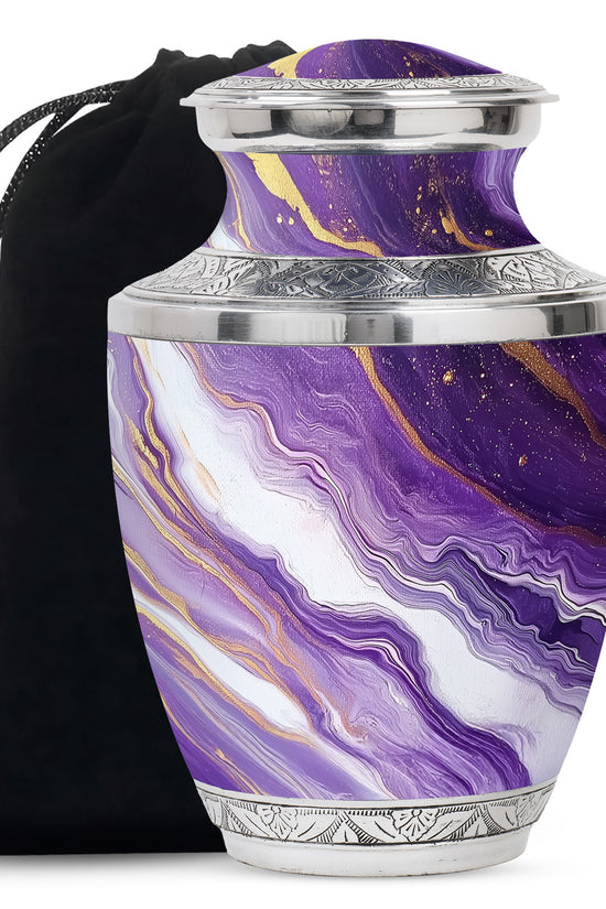 Beautiful Purple Marble Urn for Ashes – Durable Aluminum Memorial Urn