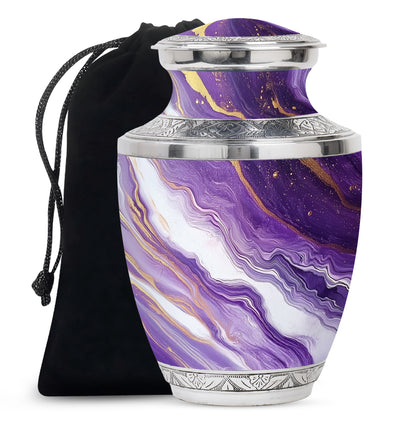 Beautiful Purple Marble Urn for Ashes – Durable Aluminum Memorial Urn