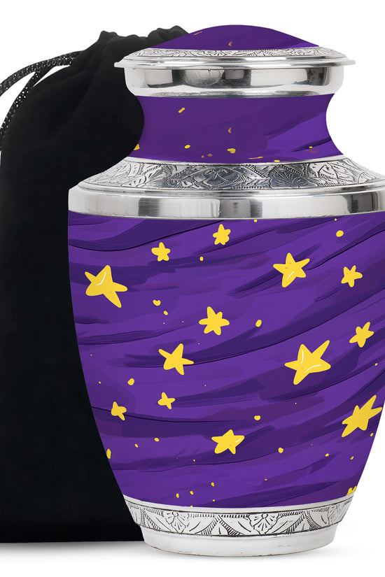 Celestial Galaxy Urn for Ashes – Purple Star Themed Memorial Urn