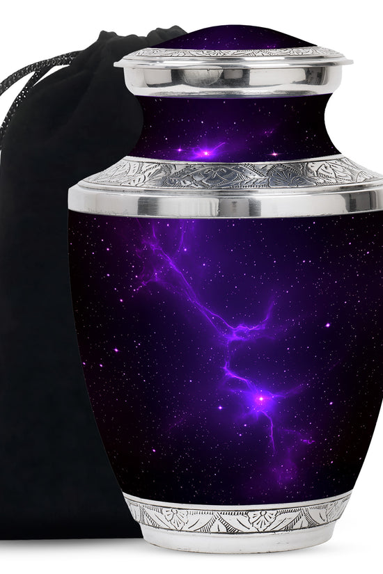 Galaxy Themed Funeral Urn – Elegant Purple Nebula Urn for Human Ashes