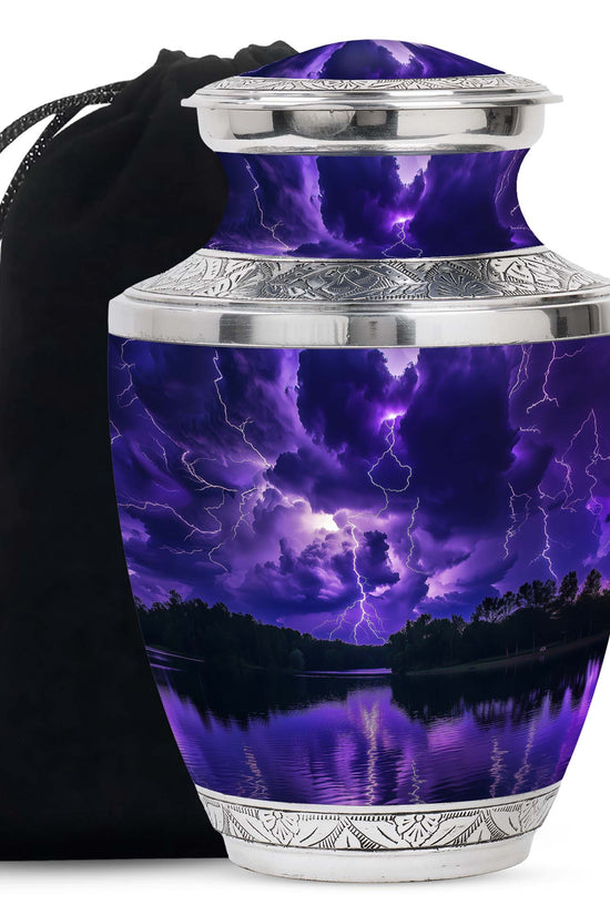 Purple Night Thunderstorm Scenic Urn - Unique Decor Urns For Ashes