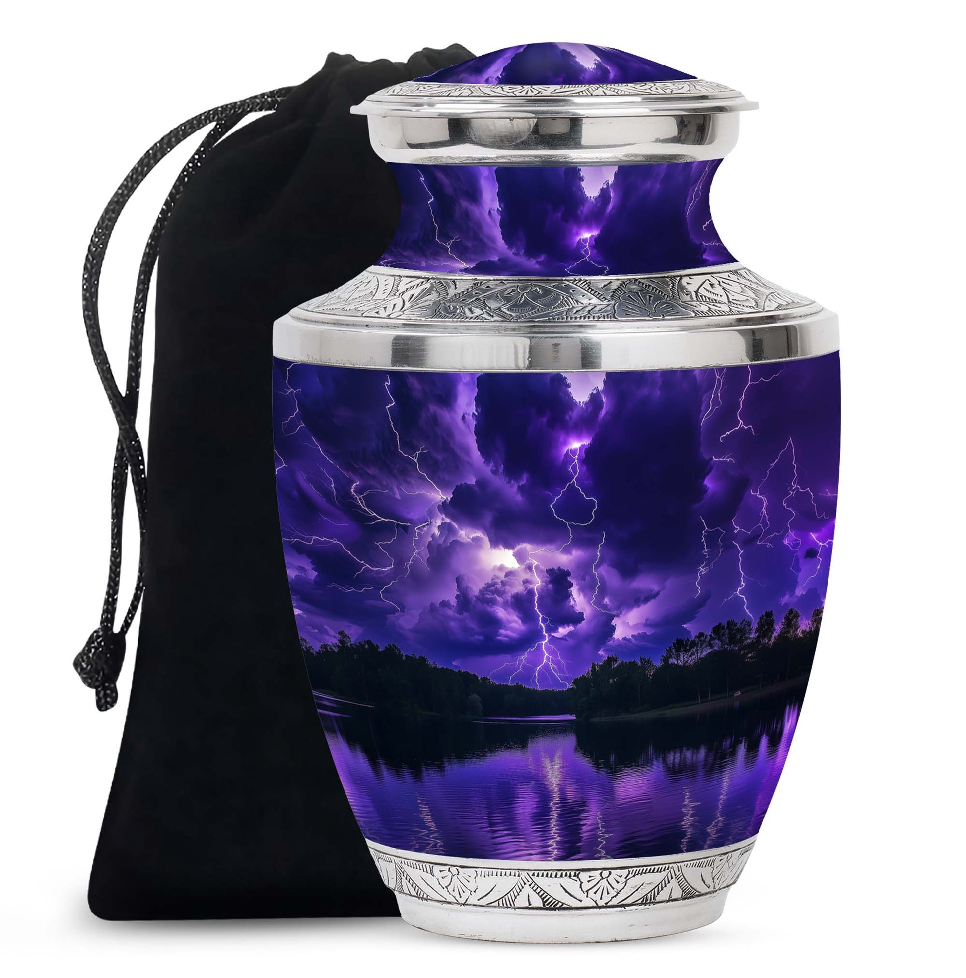 Purple Night Thunderstorm Scenic Urn - Unique Decor Urns For Ashes