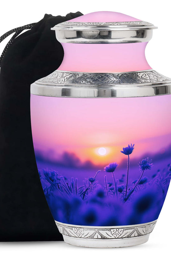 Purple Flower Sunrise Scenic Urn - Beautifully Crafted Urns For Ashes
