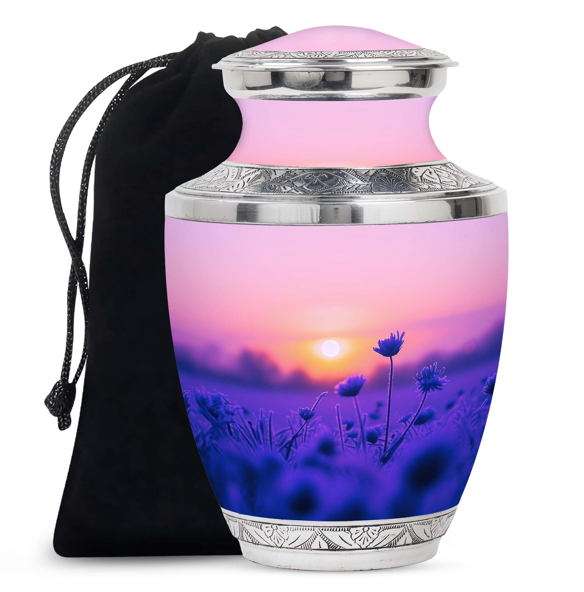 Purple Flower Sunrise Scenic Urn - Beautifully Crafted Urns For Ashes