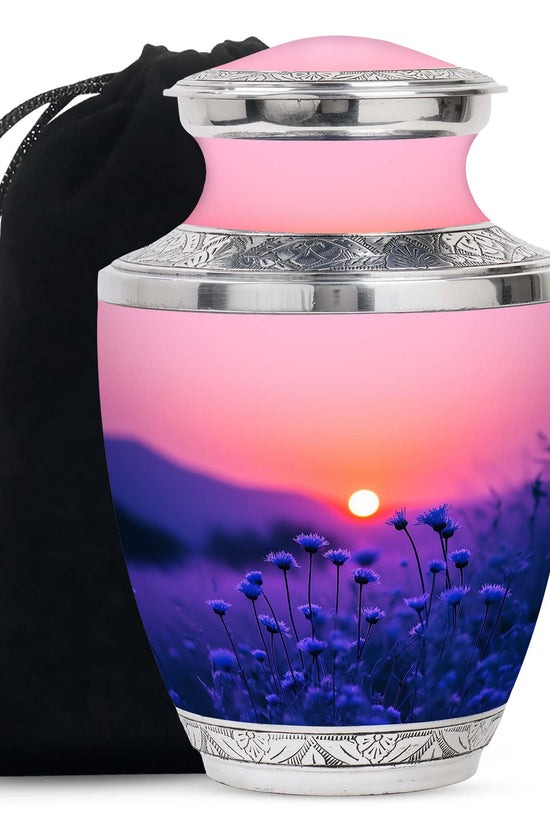 Blue Flower Sunset Scenic Urn - Beautiful Decor Urns For Mom Ashes