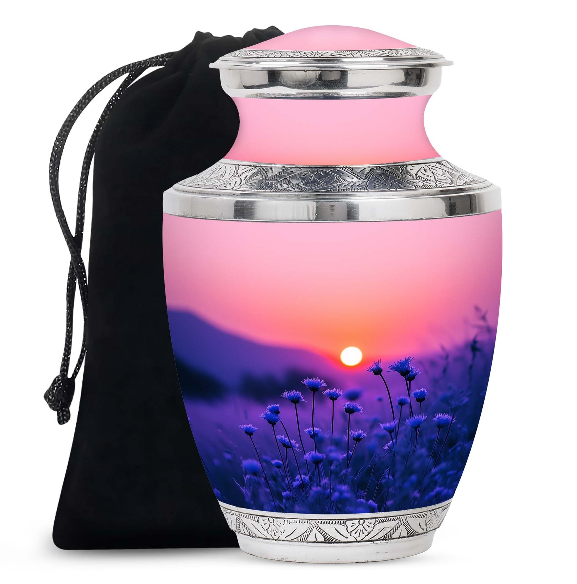 Blue Flower Sunset Scenic Urn - Beautiful Decor Urns For Mom Ashes
