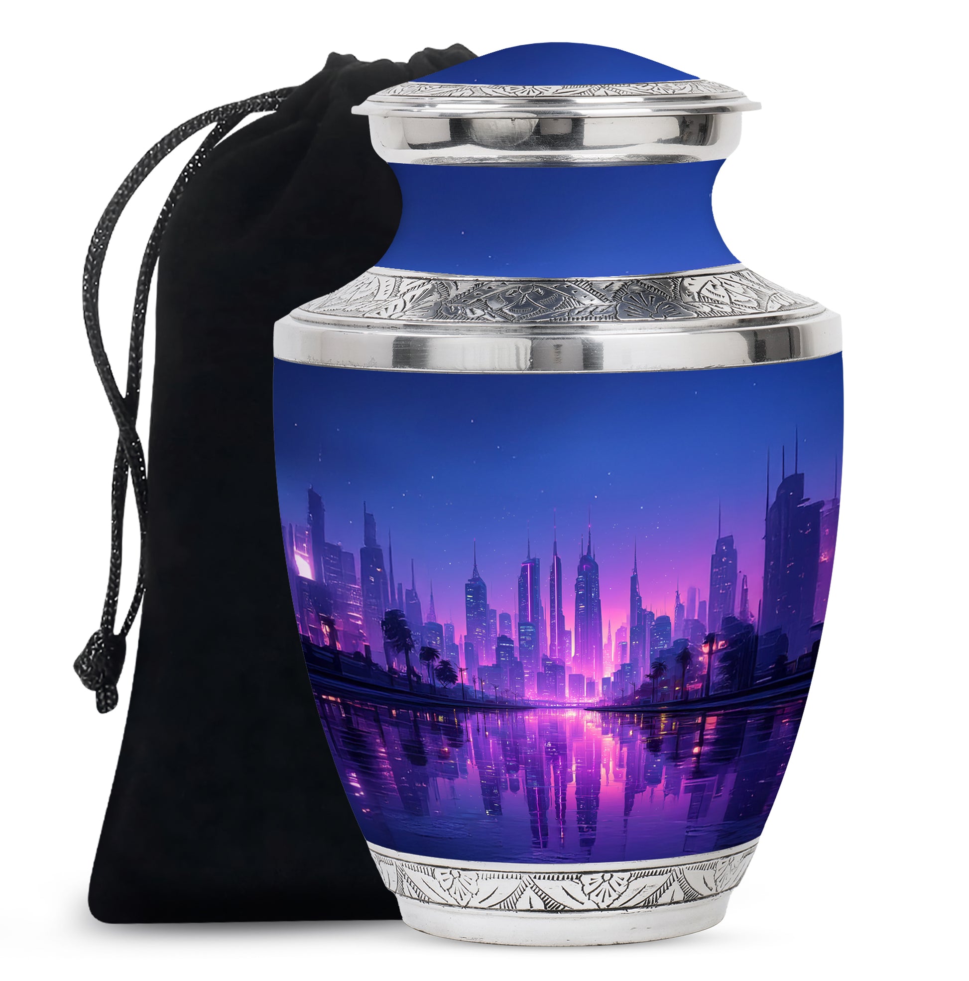 Elegant Blue Cityscape Urn - Unique Decorative Urns For Human Ashes