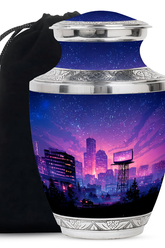 Night CityScape Scenic Urn - Unique Memorial Tribute Urns For Ashes