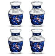 Calming Blue Blue Cremation Urn back view with polished surface - artistic blue interpretation with creative detail - 10 inch aluminum urn for cremated remains