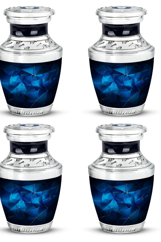 Cornflower Blue Blue Cremation Urn back view with polished surface - artistic blue interpretation with creative detail - 10 inch aluminum urn for cremated remains
