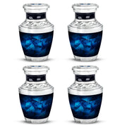 Cornflower Blue Blue Cremation Urn back view with polished surface - artistic blue interpretation with creative detail - 10 inch aluminum urn for cremated remains