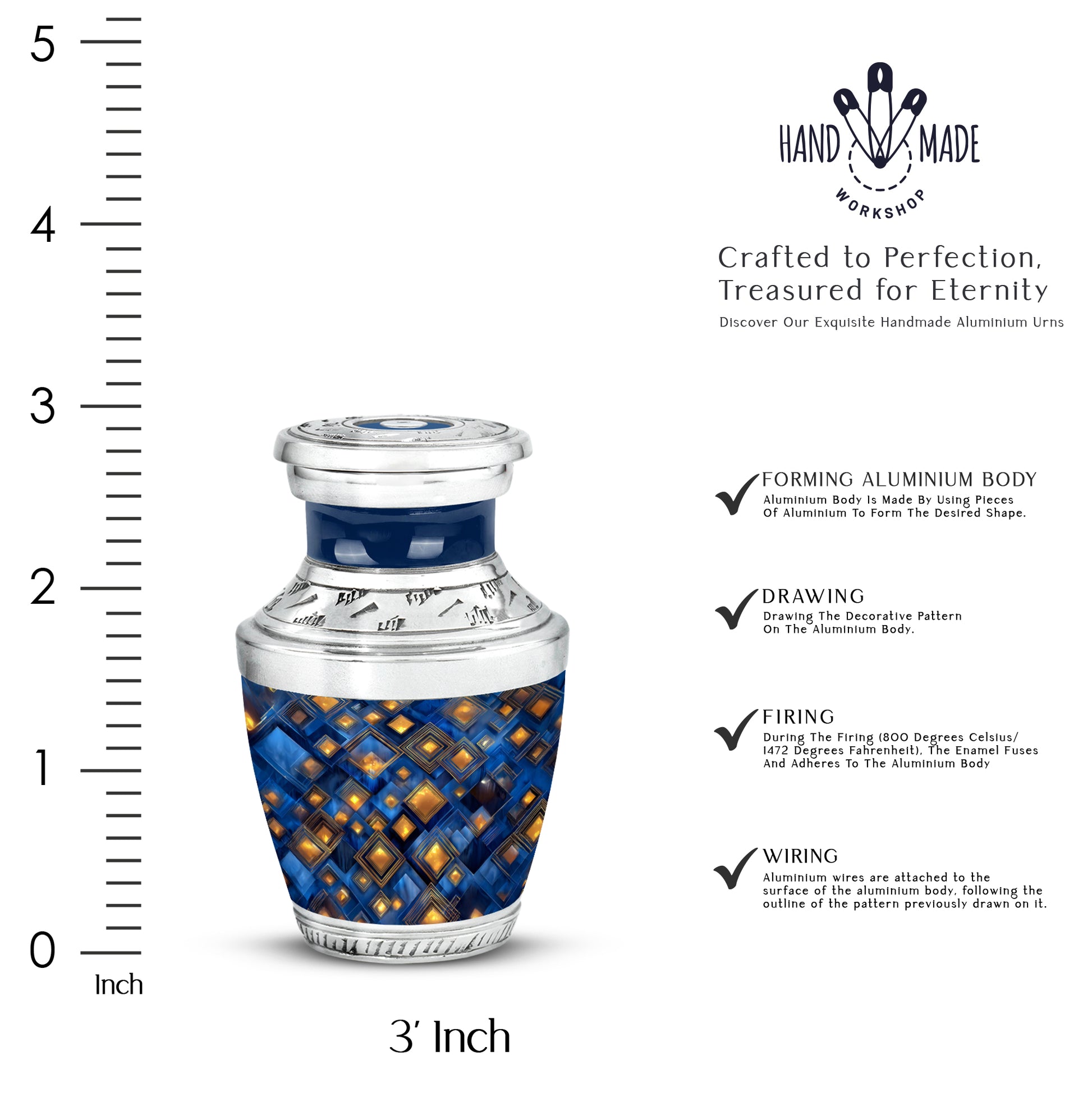 Celestial Blue Blue Cremation Urn top-down view of secure threaded lid - contemporary blue design with modern artistic flair - mini keepsake memorial for portion of cremation ashes