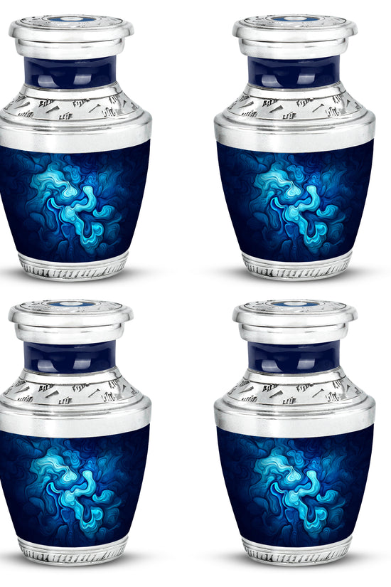 Sky Blue Blue Cremation Urn back view with polished surface - contemporary blue design with modern artistic flair - 10 inch aluminum urn for cremated remains