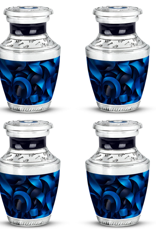 Ebony Blue Cremation Urn back view with polished surface - modern art-inspired blue motif on sleek aluminum - 10 inch aluminum urn for cremated remains