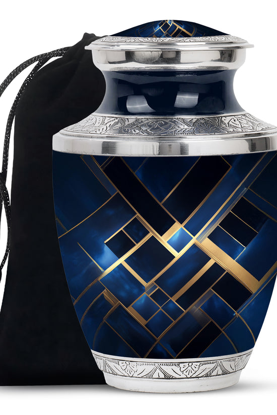 Icy Blue Blue Cremation Urn side profile showing urn shape - contemporary blue design with modern artistic flair - full-size 10 inch 200 cubic inch adult cremation urn