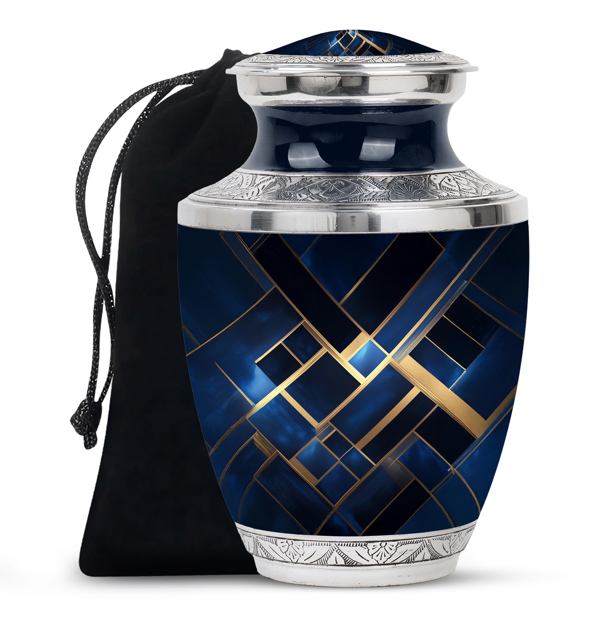 Icy Blue Blue Cremation Urn side profile showing urn shape - contemporary blue design with modern artistic flair - full-size 10 inch 200 cubic inch adult cremation urn