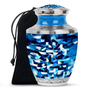 Misty Blue Blue Cremation Urn side profile showing urn shape - contemporary blue design with modern artistic flair - full-size 10 inch 200 cubic inch adult cremation urn