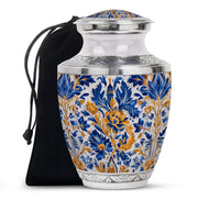 Dove Gray Blue Cremation Urn side profile showing urn shape - contemporary blue design with modern artistic flair - full-size 10 inch 200 cubic inch adult cremation urn